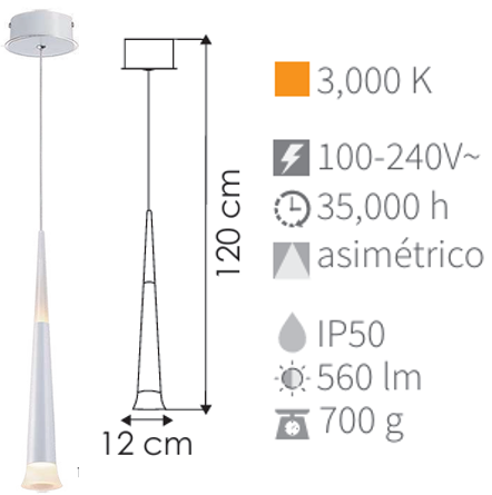 LAMPARA COLGANTE CONE 7W
