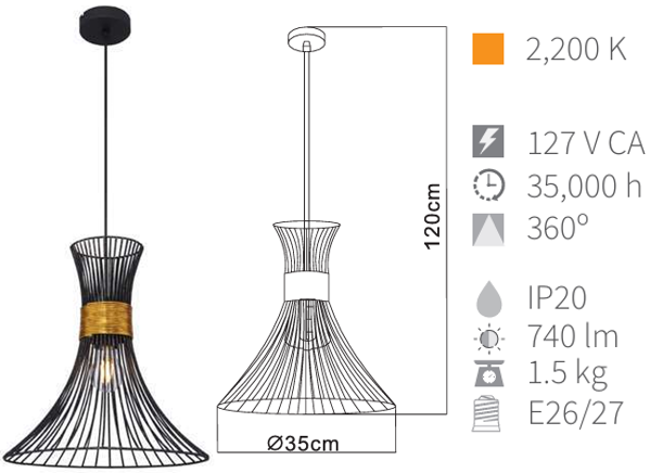 LAMPARA COLGANTE DECORATIVA PURRA