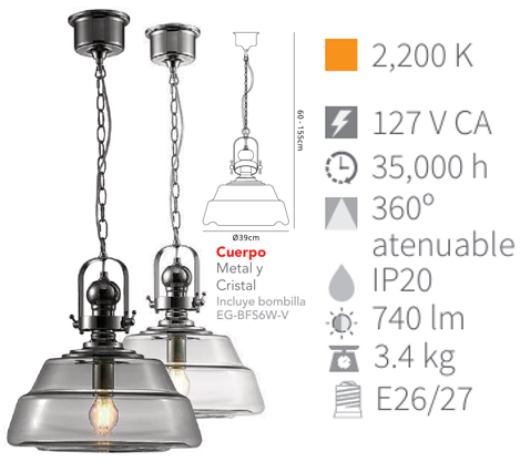 LAMPARA COLGANTE DECORATIVA REYNA